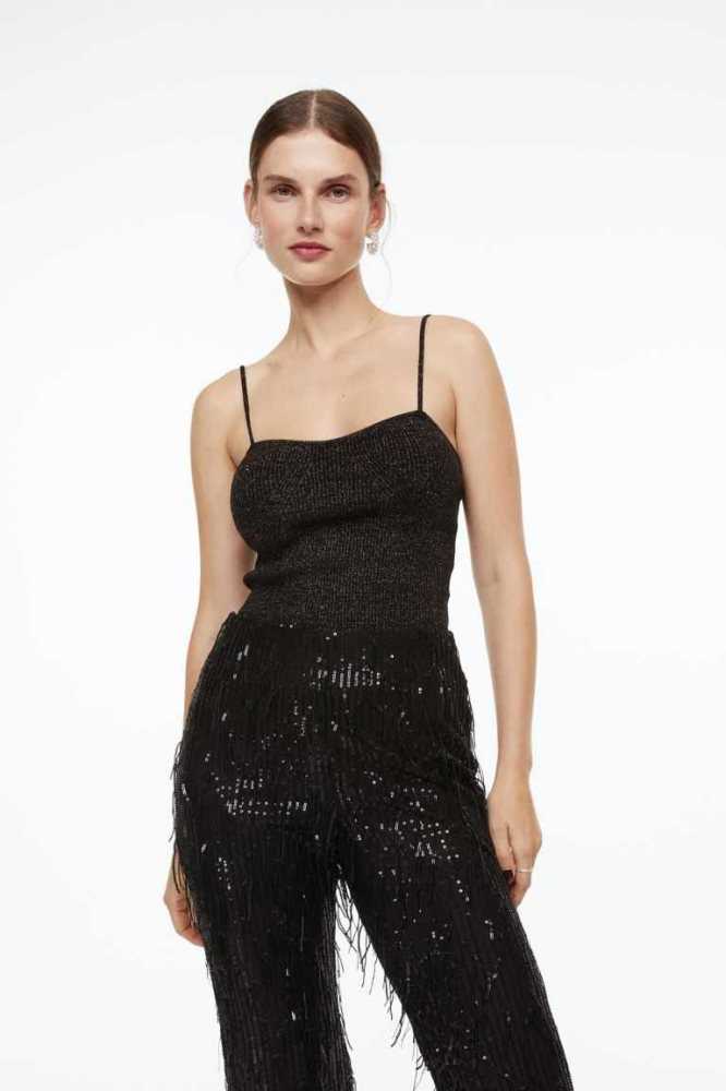 Tops H&M Glittery Tank Mujer Negros | 172358YWX