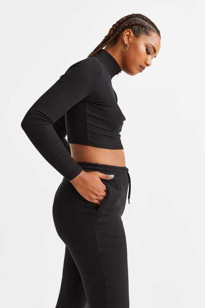 Tops H&M Half-zip Crop Mujer Azules | 021869ZXB