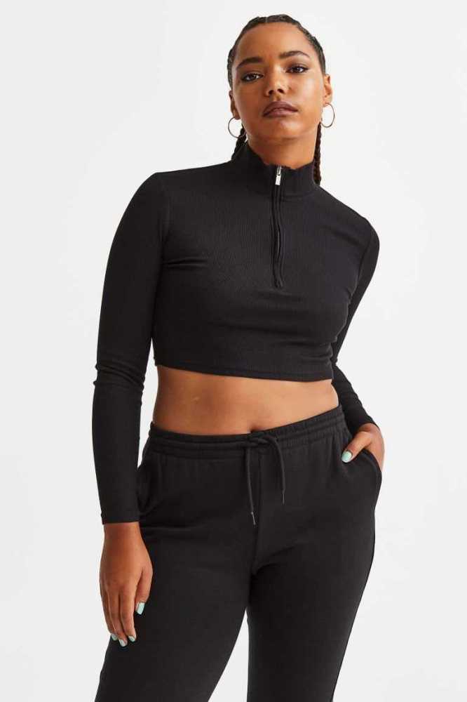 Tops H&M Half-zip Crop Mujer Azules | 021869ZXB