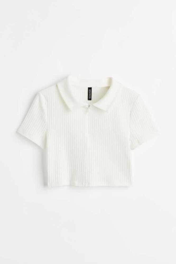 Tops H&M Half-zip Crop Mujer Blancos | 590123IGM