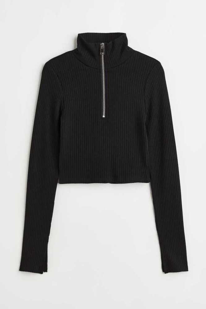 Tops H&M Half-zip Rib-knit Mujer Blancos | 120598QRE