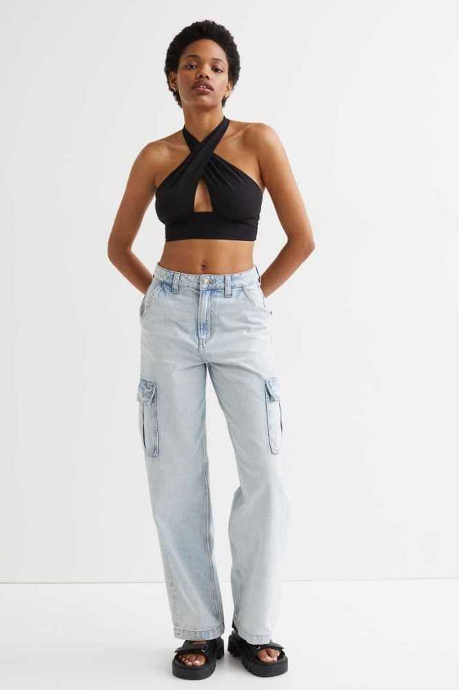 Tops H&M Halterneck Crop Mujer Blancos | 052184JKR