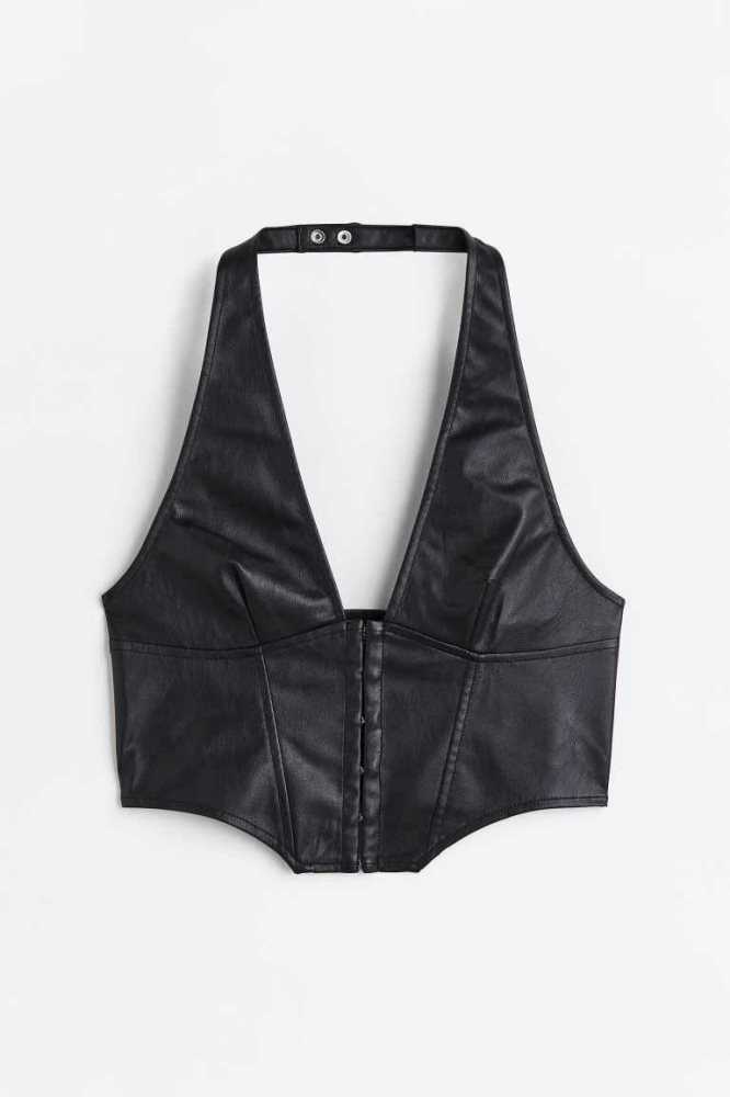 Tops H&M Halterneck Crop Mujer Negros | 902684GKR