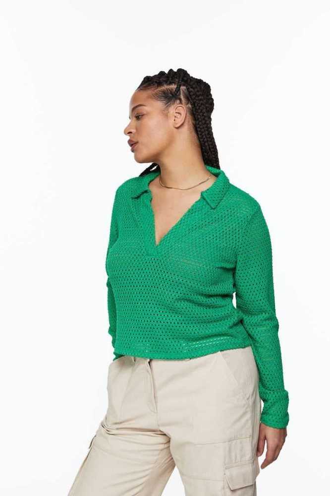 Tops H&M JerseyCollar Mujer Verdes | 407291PUO