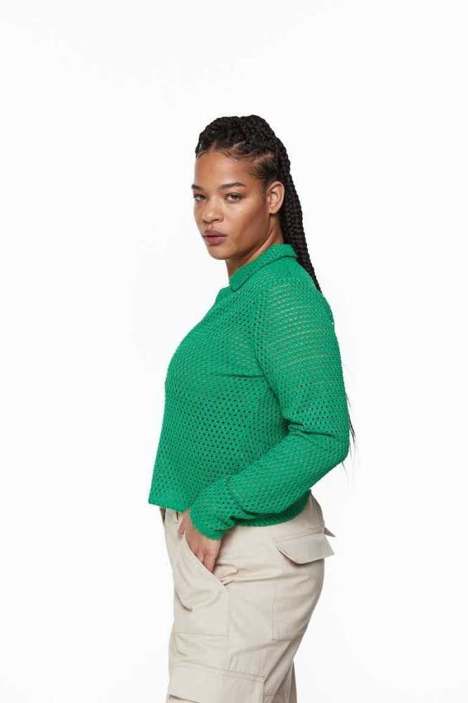 Tops H&M JerseyCollar Mujer Verdes | 407291PUO