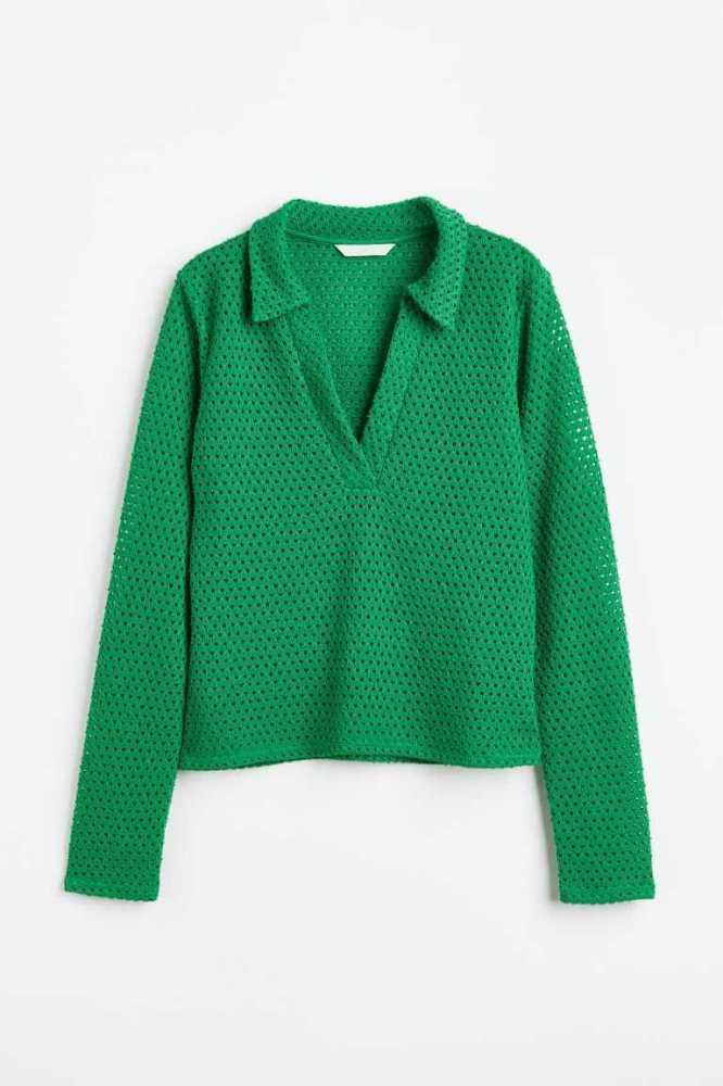 Tops H&M JerseyCollar Mujer Verdes | 407291PUO