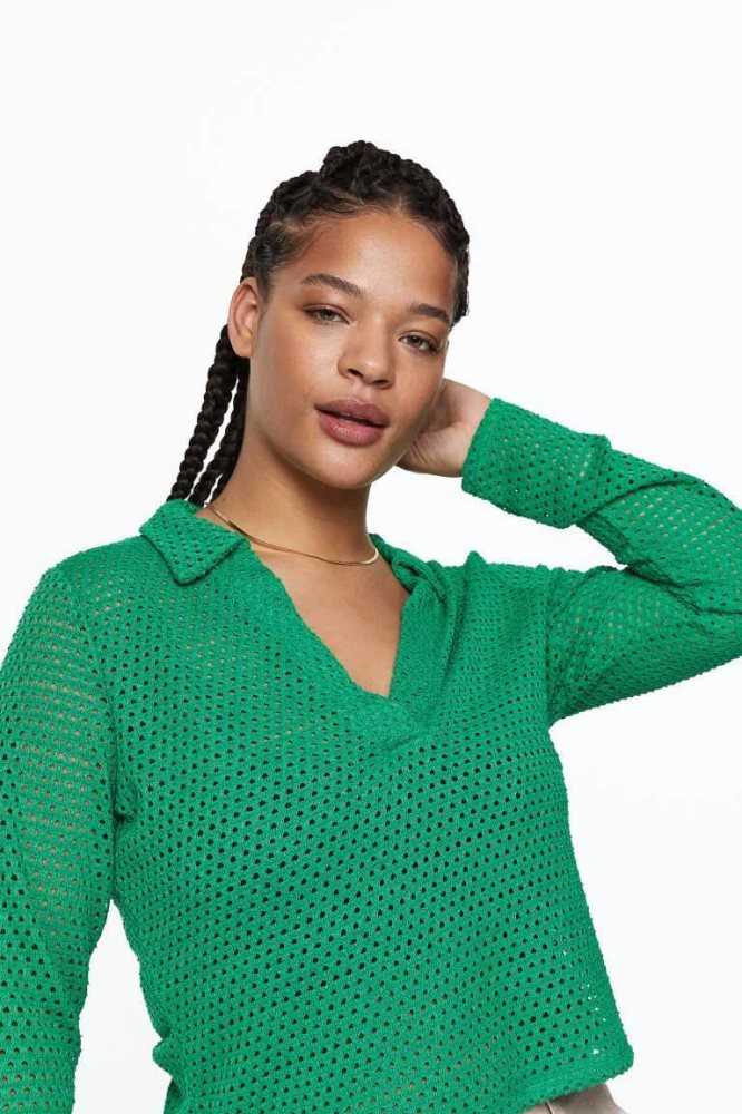 Tops H&M JerseyCollar Mujer Verdes | 407291PUO