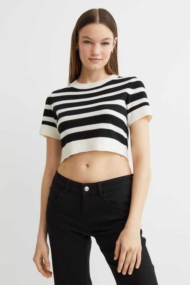 Tops H&M Knit Crop Mujer Beige Blancos | 790345EBH