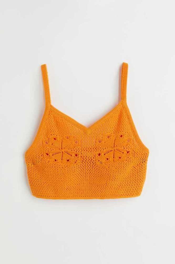 Tops H&M Knit Crop Mujer Naranjas Amarillos | 784650YHB