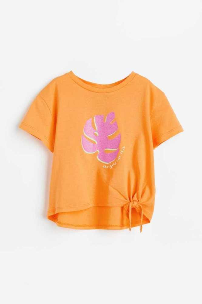 Tops H&M Knot-detail printed Niños Naranjas | 724506JDA