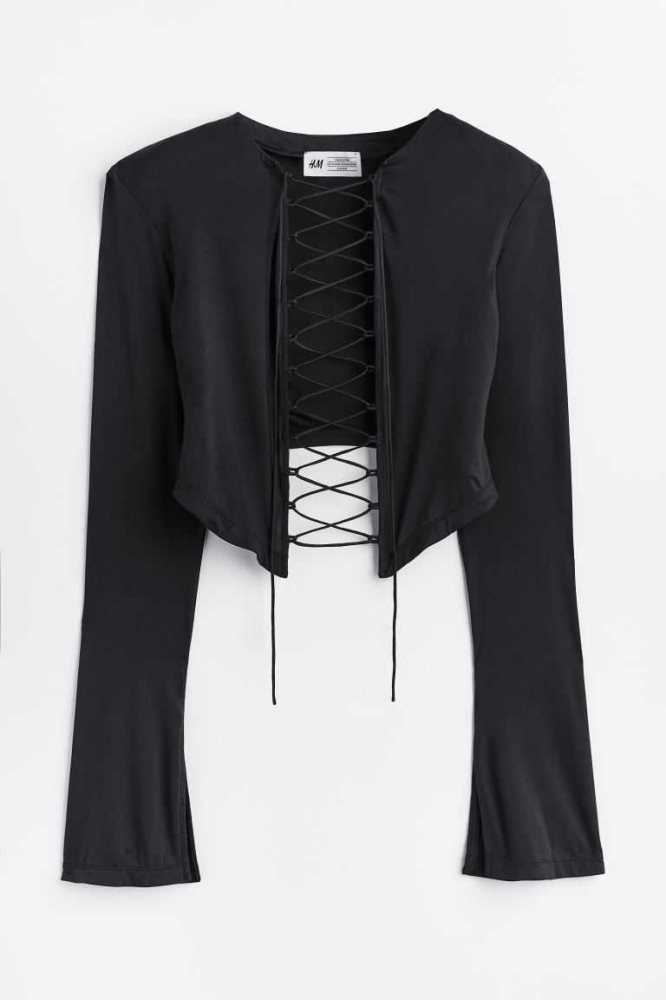 Tops H&M Laced-detail Mujer Negros | 482693KCE