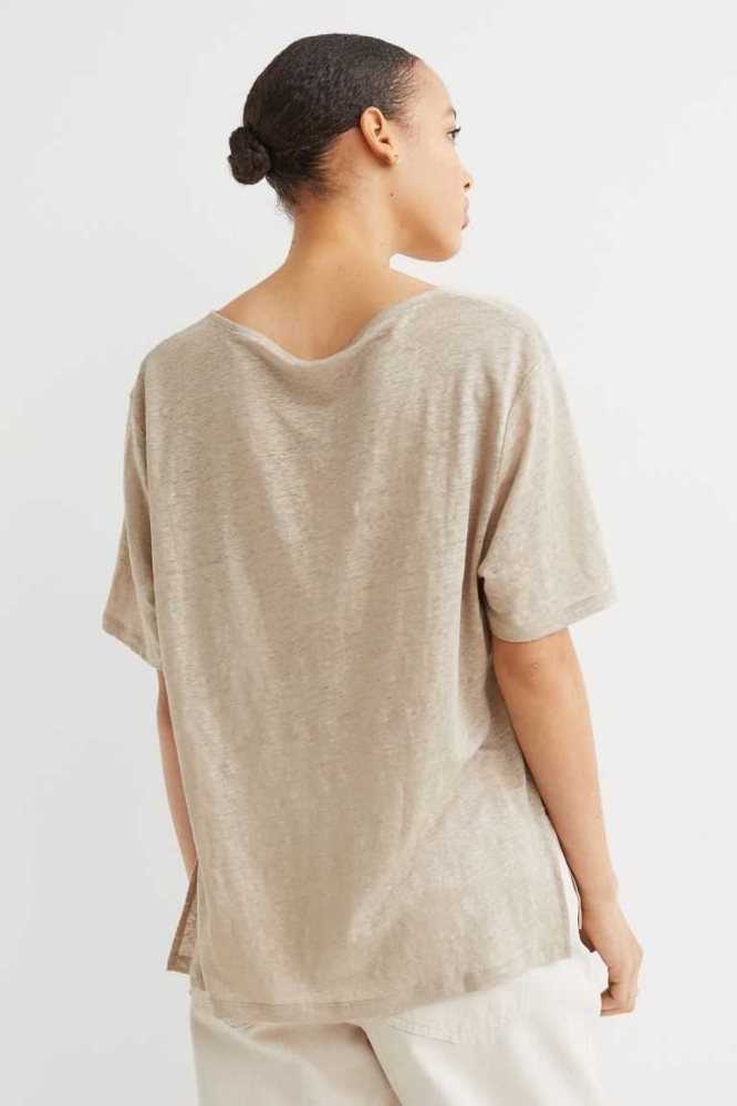 Tops H&M Linen Jersey T-shirt Mujer Blancos | 365087QGK