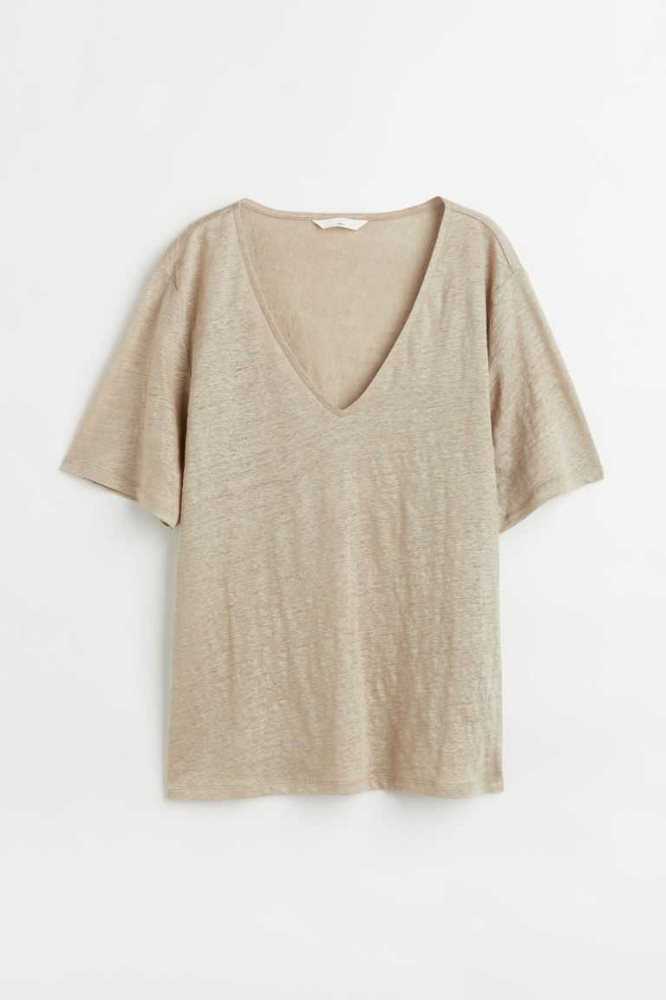 Tops H&M Linen Jersey T-shirt Mujer Blancos | 365087QGK