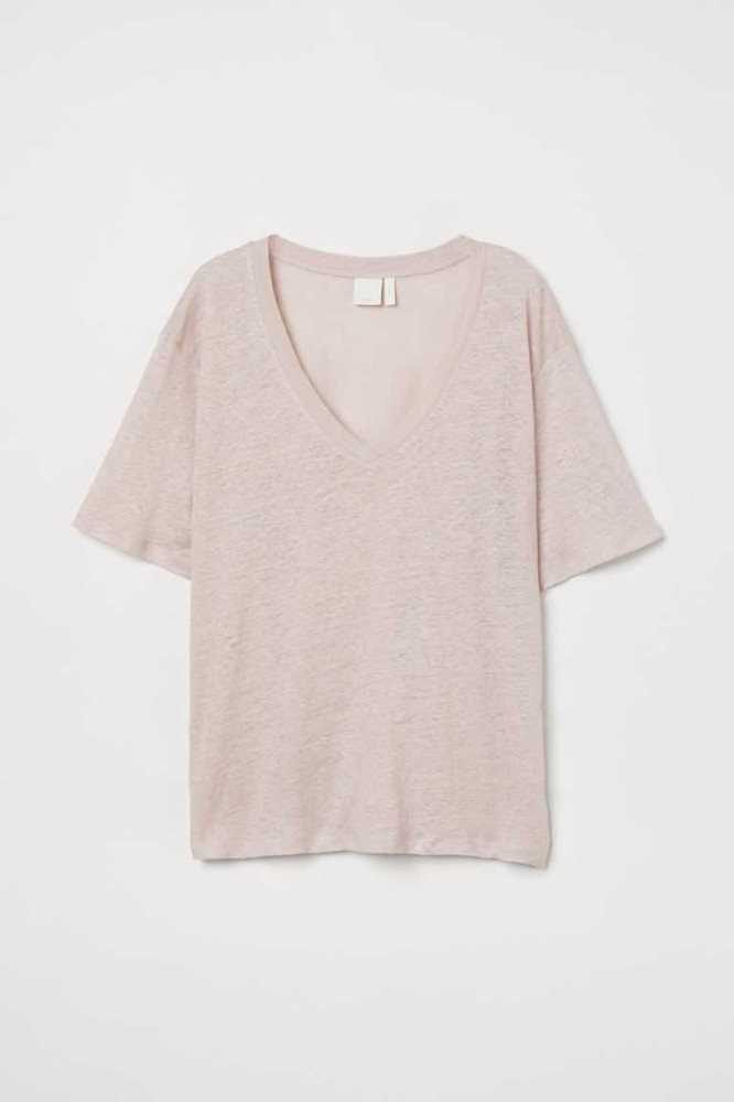 Tops H&M Linen Jersey T-shirt Mujer Verdes Claro | 680725NHI