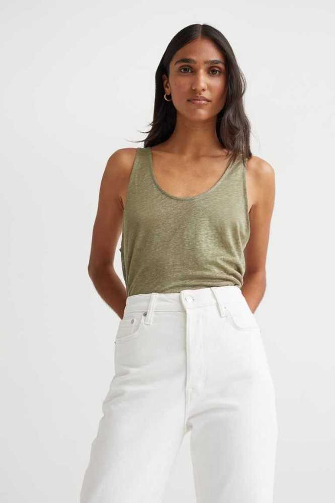 Tops H&M Linen Jersey Tank Mujer Amarillos | 816279DCJ