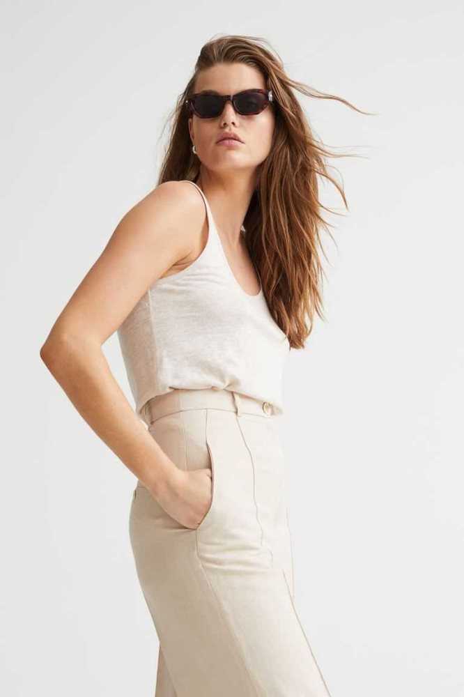 Tops H&M Linen Jersey Tank Mujer Negros | 706385NGI