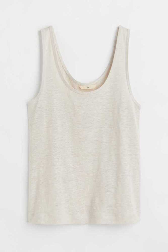 Tops H&M Linen Jersey Tank Mujer Negros | 706385NGI