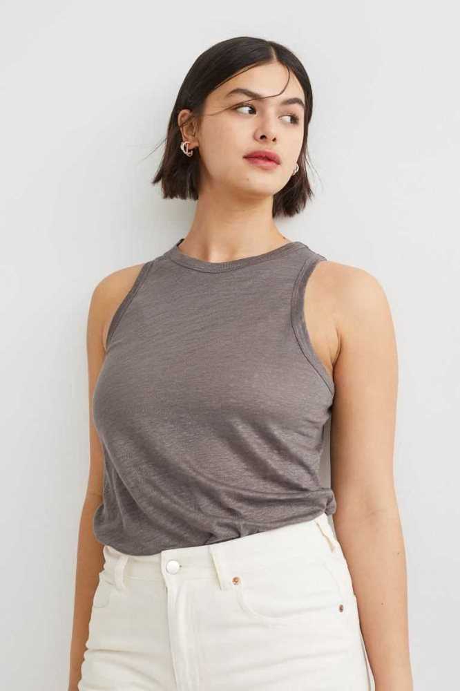 Tops H&M Linen Jersey Tank Mujer Negros | 795483GPS