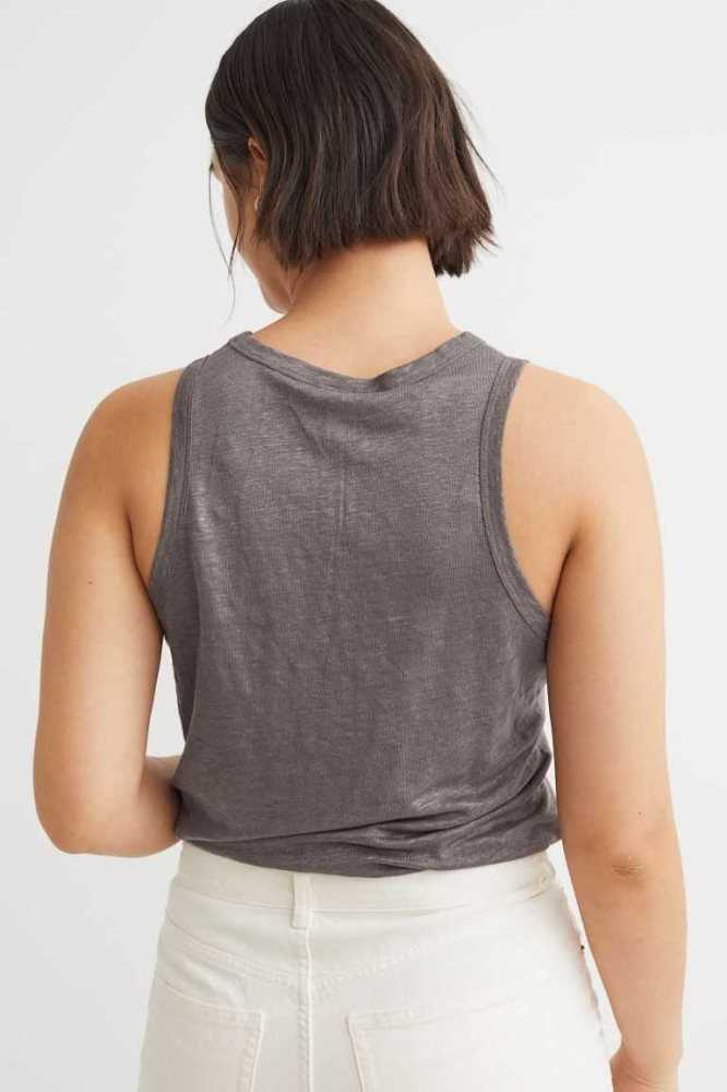 Tops H&M Linen Jersey Tank Mujer Negros | 795483GPS