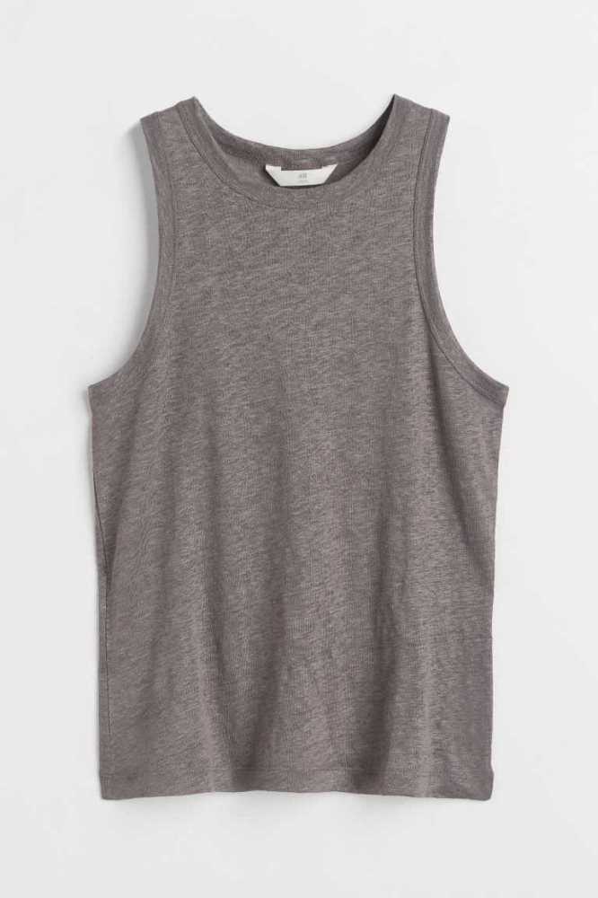 Tops H&M Linen Jersey Tank Mujer Negros | 795483GPS