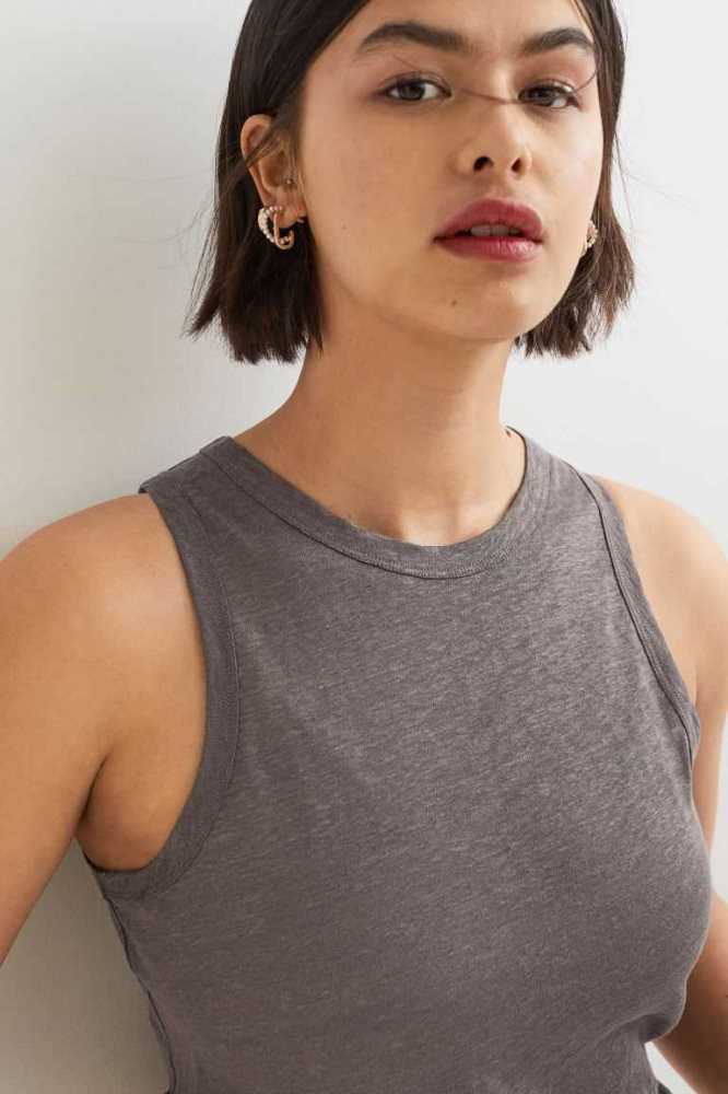 Tops H&M Linen Jersey Tank Mujer Negros | 795483GPS