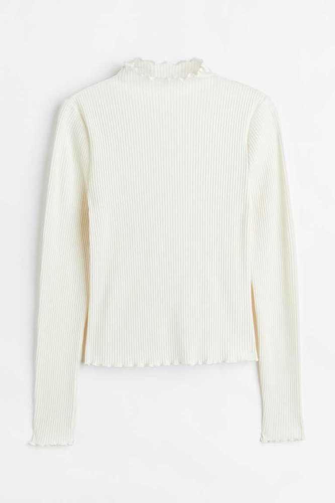 Tops H&M Long-sleeved Acanalado Mujer Creme | 549023SBO