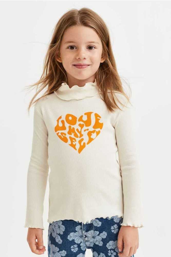 Tops H&M Long-sleeved Acanalado Niños Beige Blancos | 109832XWL