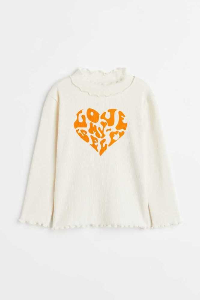 Tops H&M Long-sleeved Acanalado Niños Beige Blancos | 109832XWL