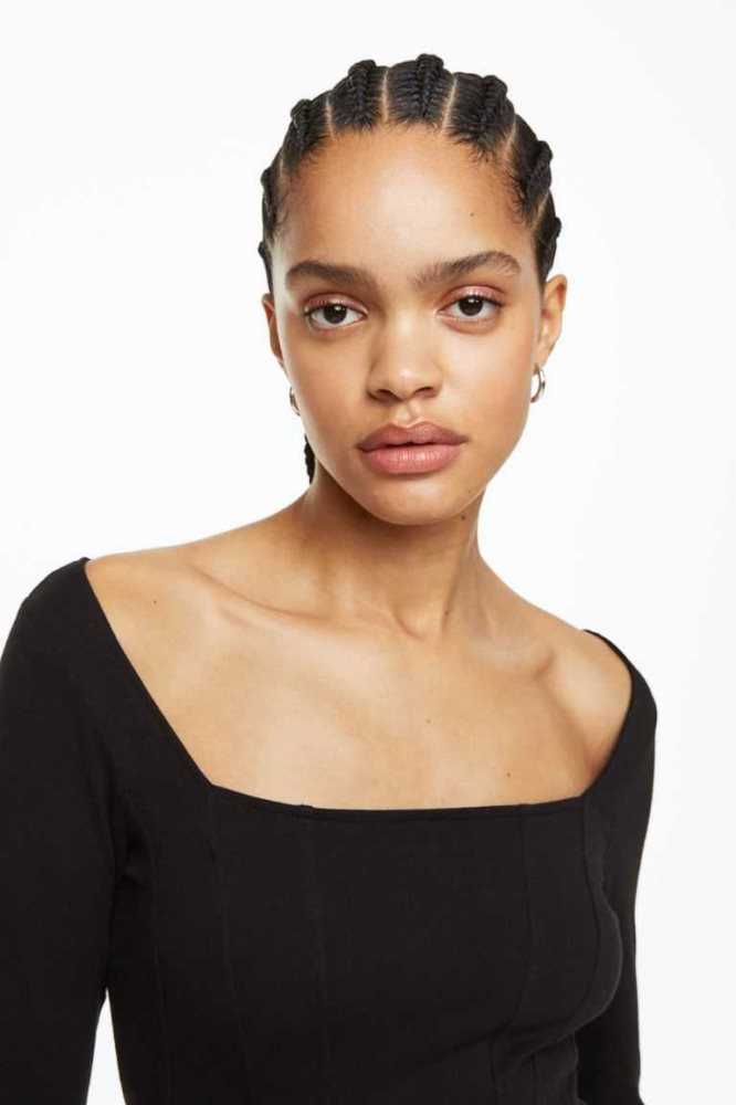 Tops H&M Long-sleeved Bodysuit Mujer Negros | 581469YAX