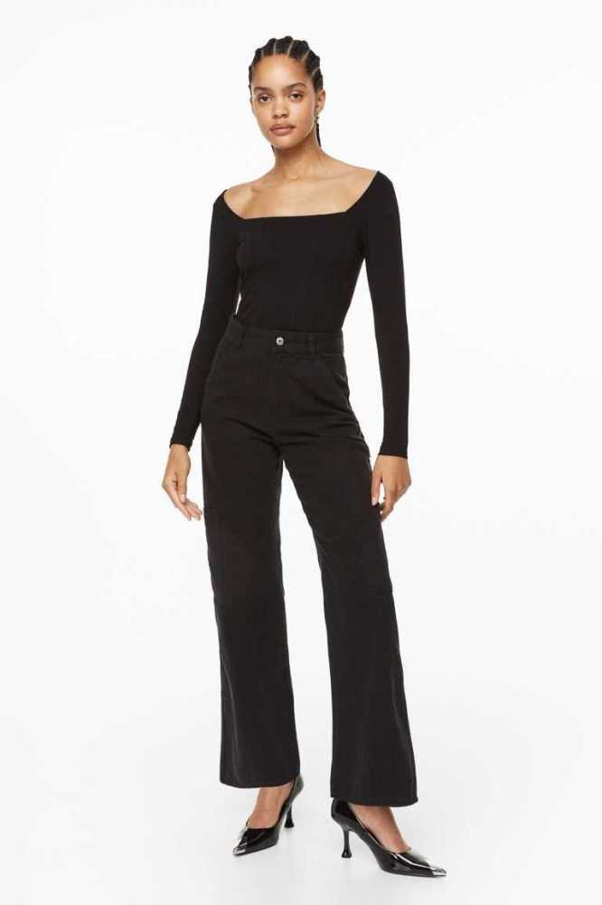 Tops H&M Long-sleeved Bodysuit Mujer Negros | 581469YAX