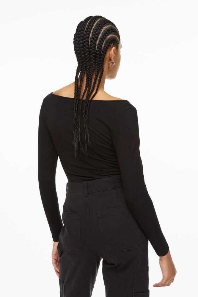 Tops H&M Long-sleeved Bodysuit Mujer Negros | 581469YAX