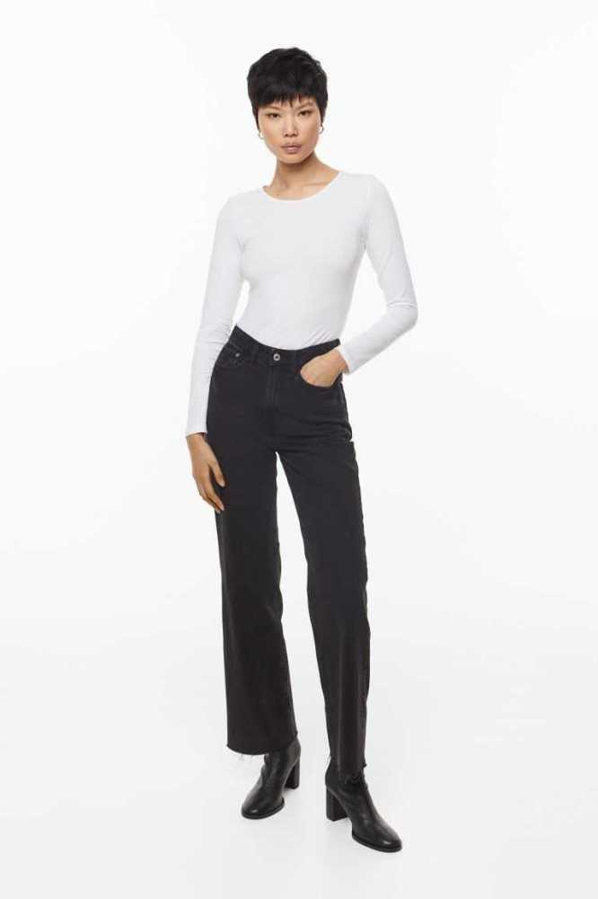 Tops H&M Long-sleeved Jersey Mujer Negros | 296701PIX