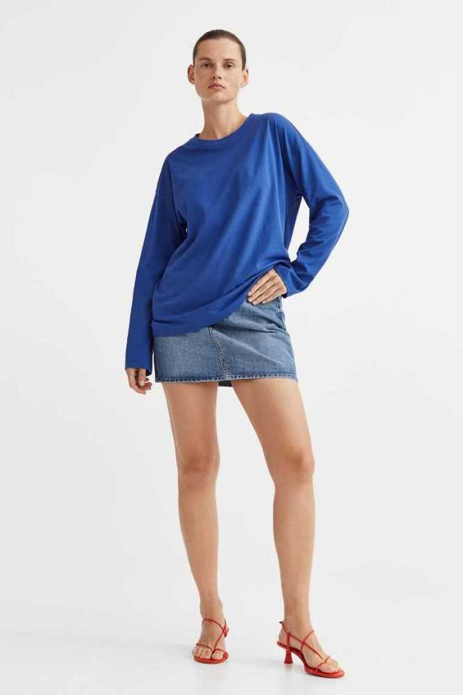 Tops H&M Long-sleeved Jersey Mujer Negros | 672301DVT