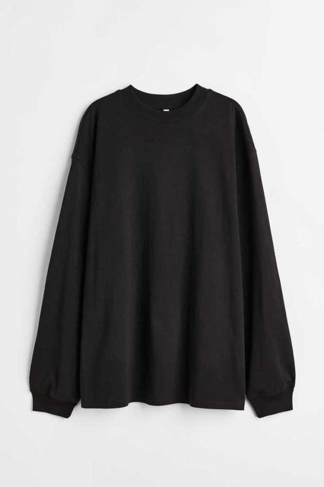 Tops H&M Long-sleeved Jersey Shirt Mujer Negros | 813972XNE