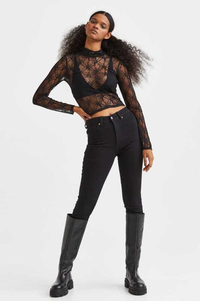 Tops H&M Long-sleeved Mujer Negros | 825064MAC