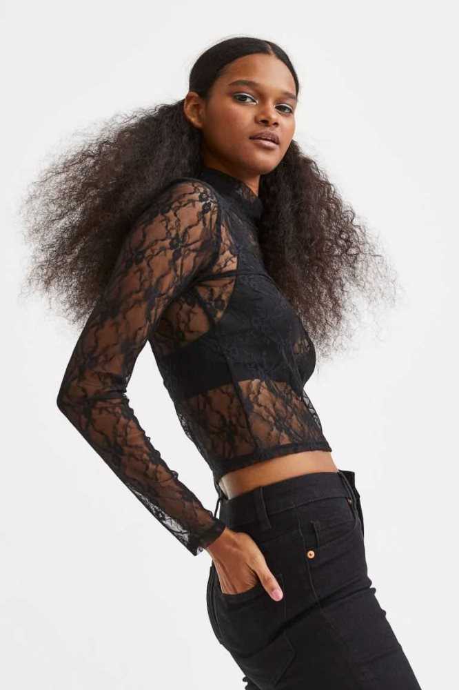 Tops H&M Long-sleeved Mujer Negros | 825064MAC