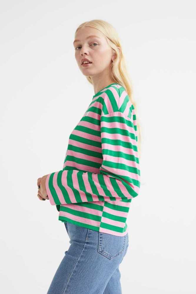 Tops H&M Long-sleeved Printed Mujer Verdes | 801634TLG