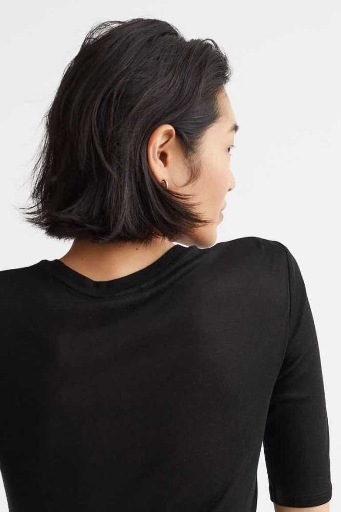 Tops H&M Lyocell T-shirt Mujer Negros | 425897SQB