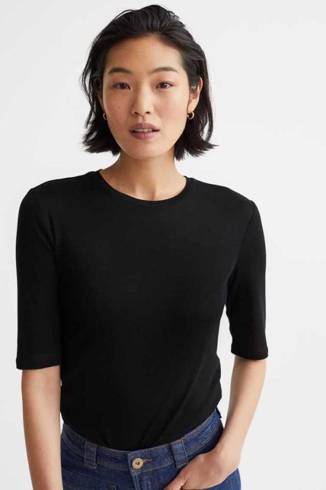 Tops H&M Lyocell T-shirt Mujer Negros | 425897SQB