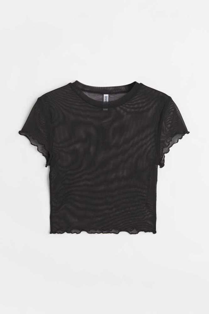 Tops H&M Mesh Crop Mujer Rosas Claro | 163827XPB