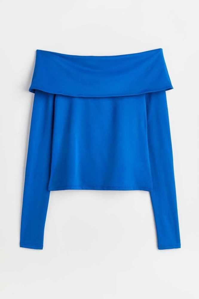 Tops H&M Off-the-shoulder Jersey Mujer Azules Claro | 392186ZSQ