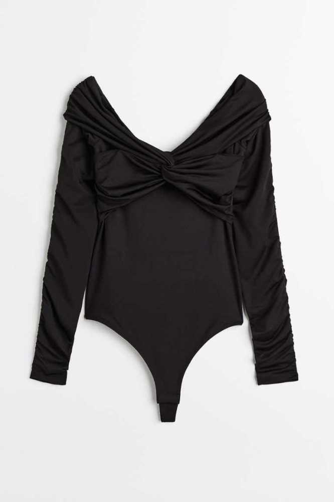 Tops H&M Off-the-shoulder Tanga Bodysuit Mujer Negros | 596743JLI