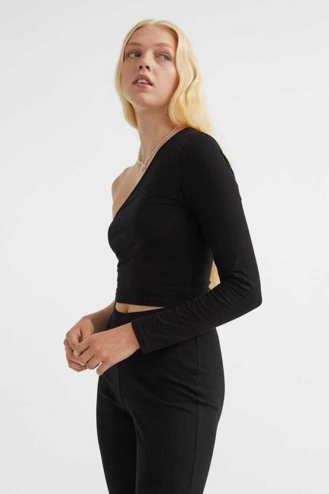 Tops H&M One-shoulder Crop Mujer Blancos | 859736VCE