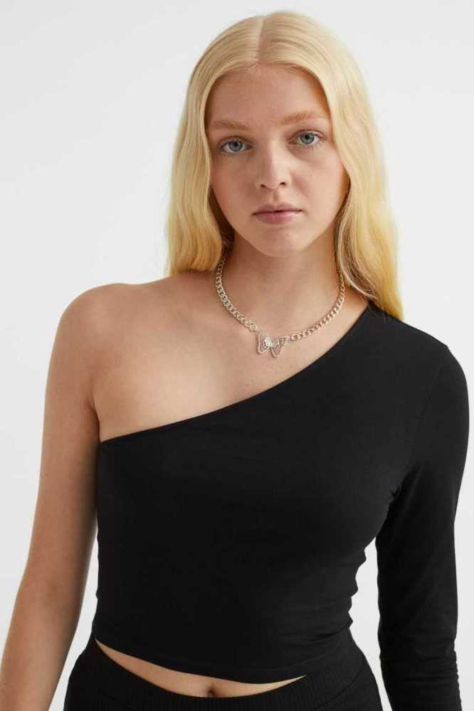 Tops H&M One-shoulder Crop Mujer Blancos | 859736VCE