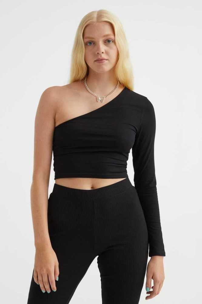 Tops H&M One-shoulder Crop Mujer Marrom Oscuro | 692815FWD