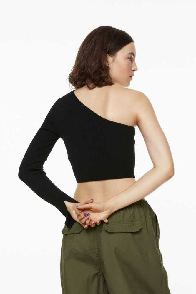 Tops H&M One-shoulder Rib-knit Mujer Negros | 837109YIE