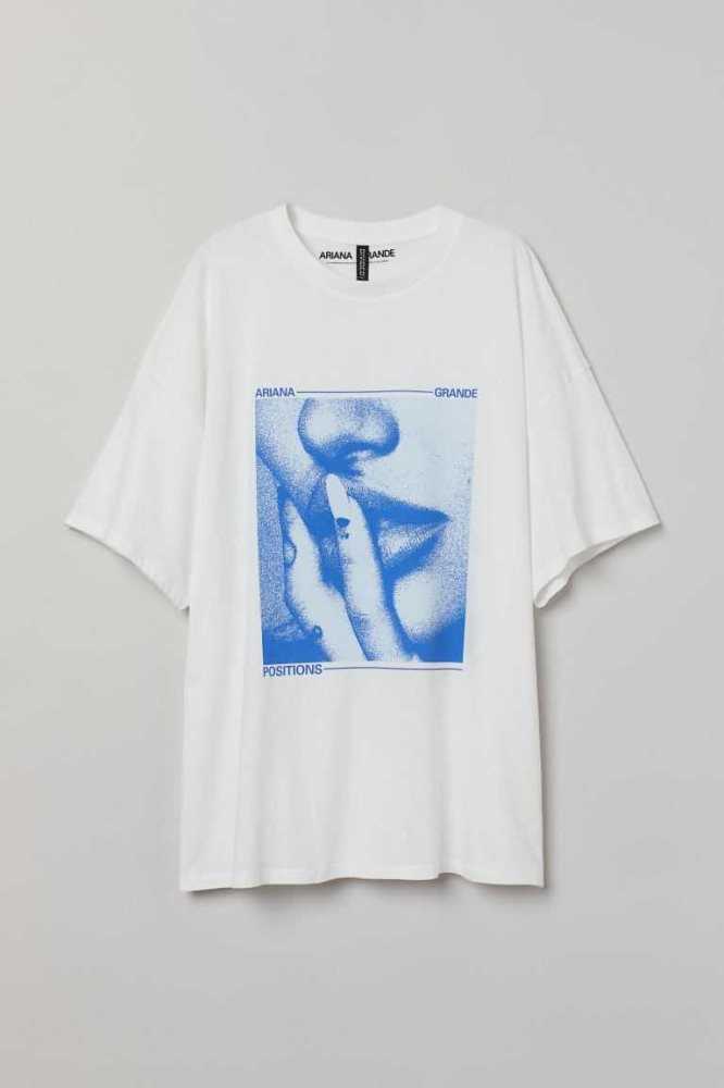 Tops H&M Oversized Printed T-shirt Mujer Blancos | 567802WRJ