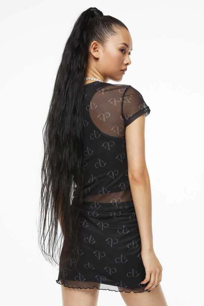 Tops H&M Patterned Mesh Mujer Negros | 975814QVB