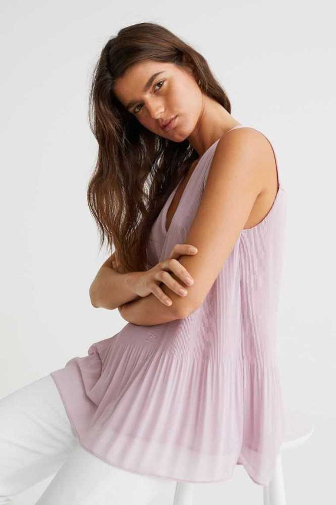 Tops H&M Plisado Chiffon Mujer Creme | 258967JGX