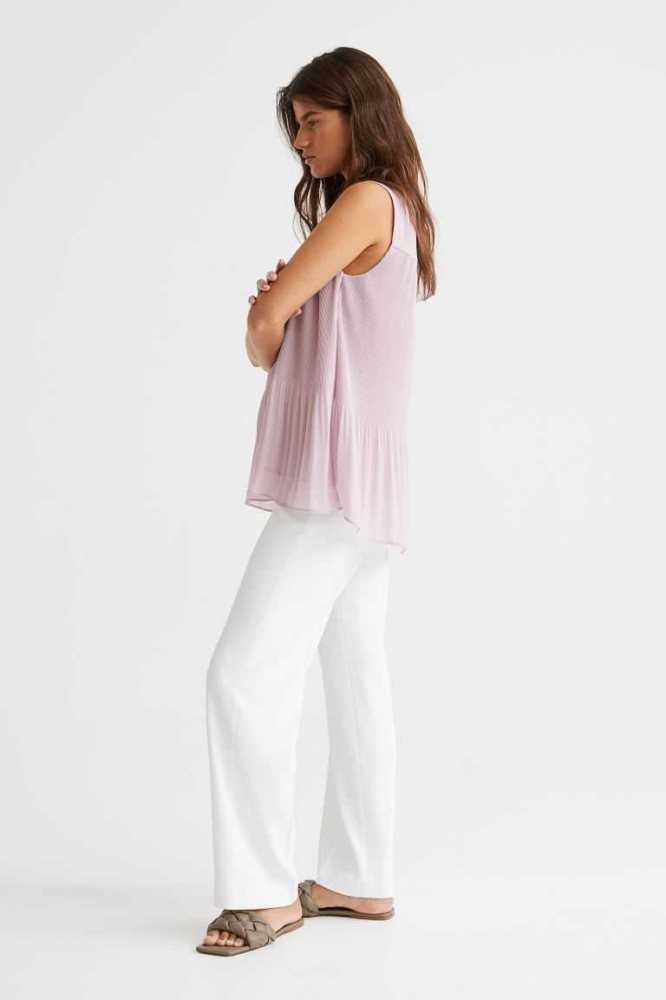 Tops H&M Plisado Chiffon Mujer Creme | 258967JGX